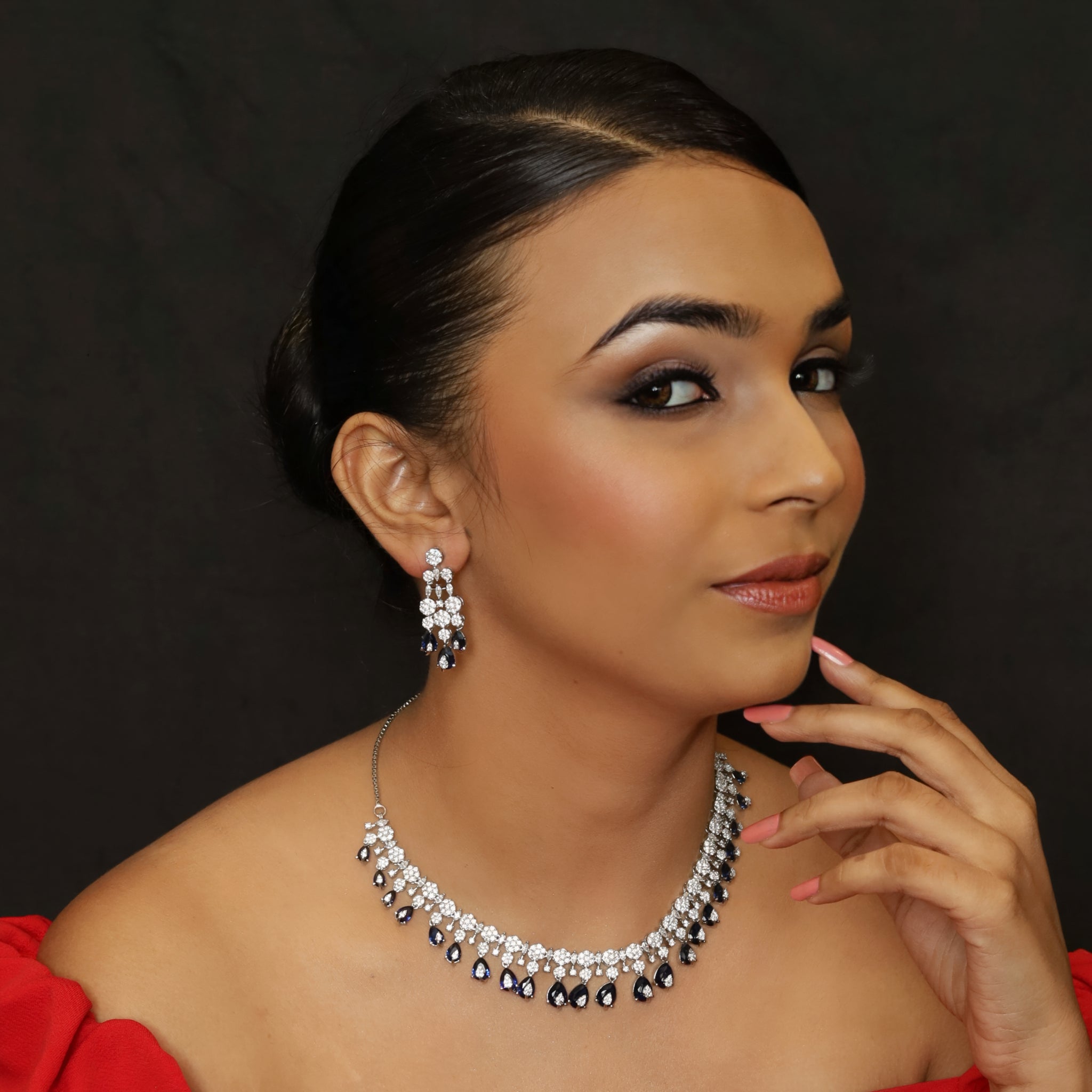 Round Neck Zircon/AD Necklace Set 8576-08