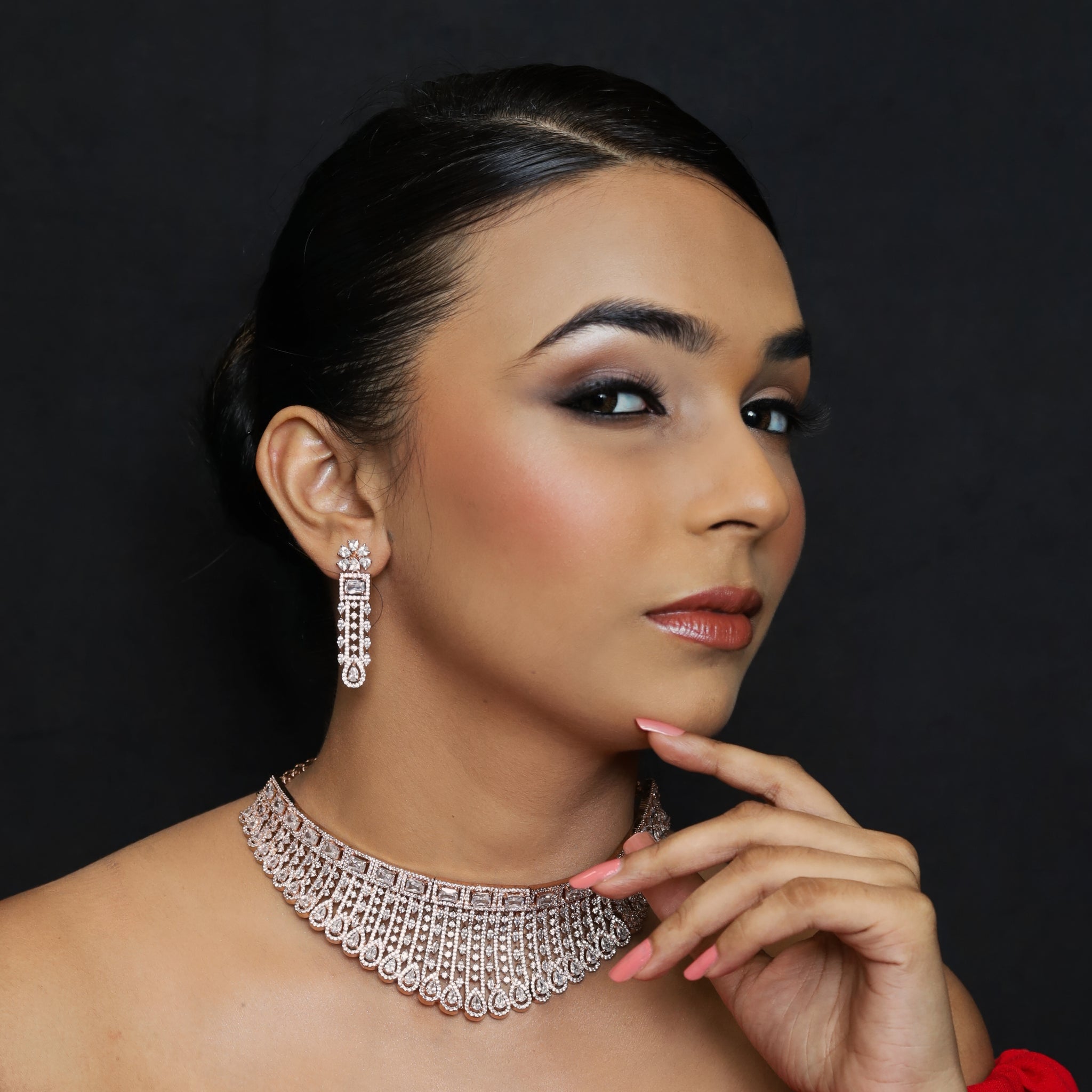 Stylish Zircon/AD Choker Set 15217-2364