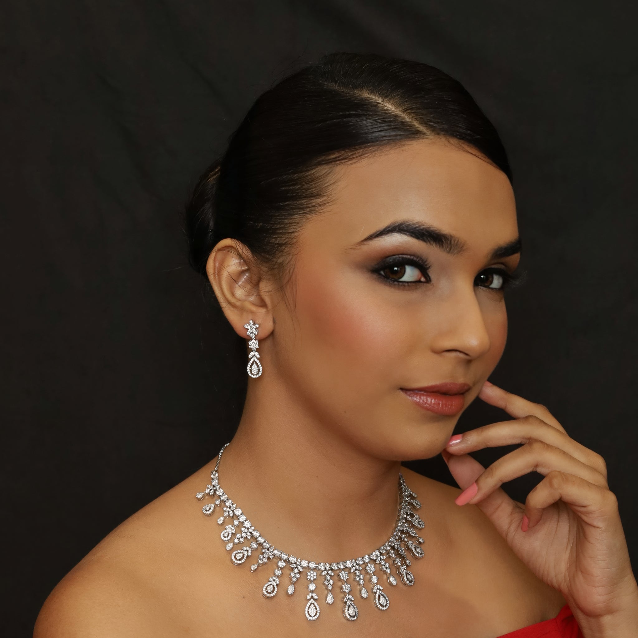 Round Neck Zircon/AD Necklace Set 6191-08