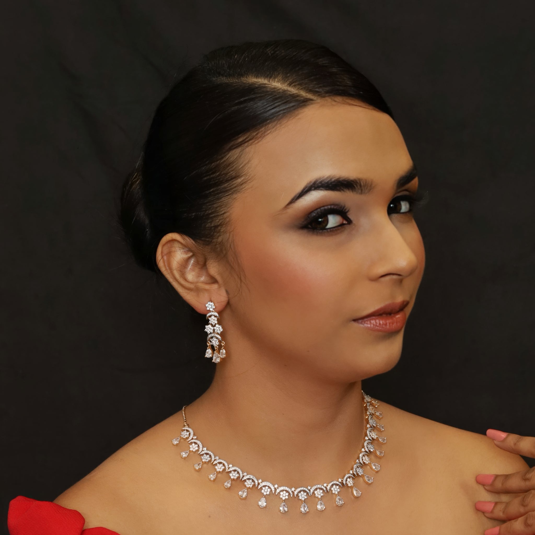 Round Neck Zircon/AD Necklace Set 6204-08