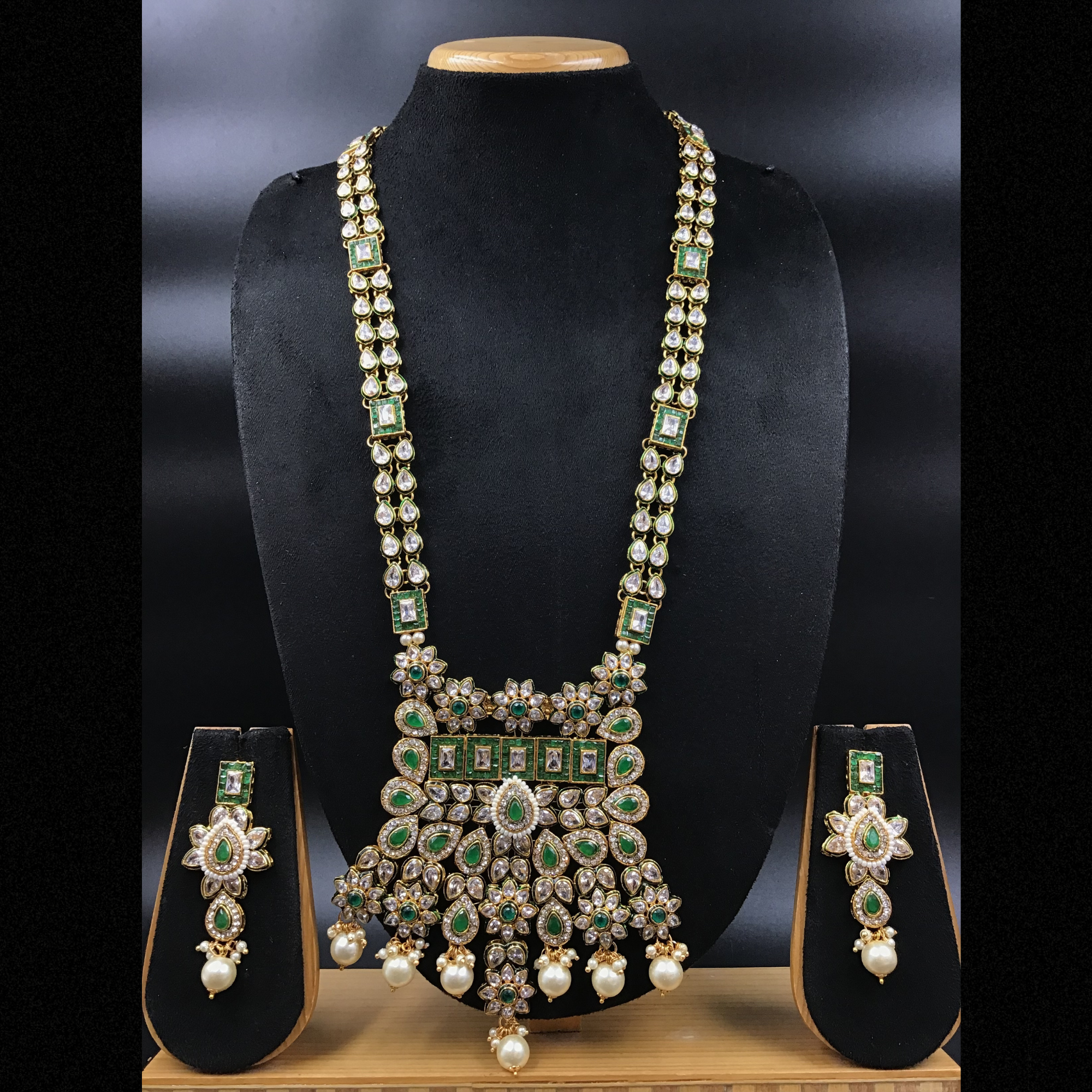 Long Neck Polki Necklace Set 4880-21 - Dazzles Jewellery