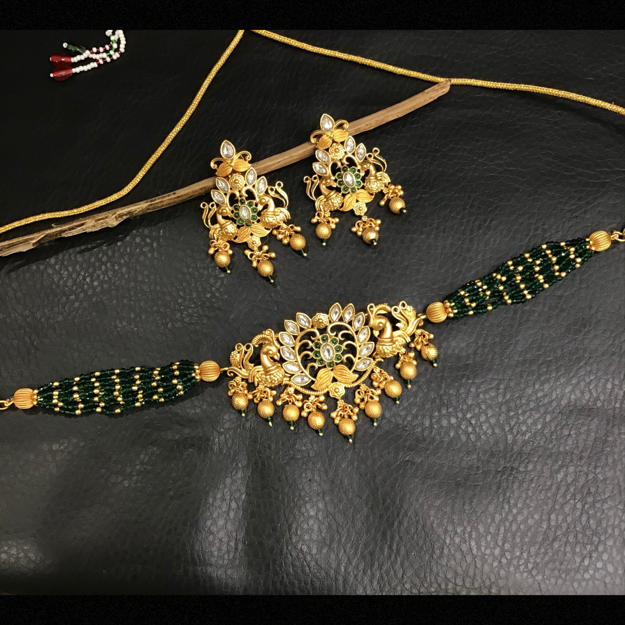 Green Gold Look Necklace Set 16677-3824 - Dazzles Jewellery