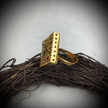 Antique Gold Finish Adjustable Ruby Green Ring 13397-0440 - Dazzles Jewellery