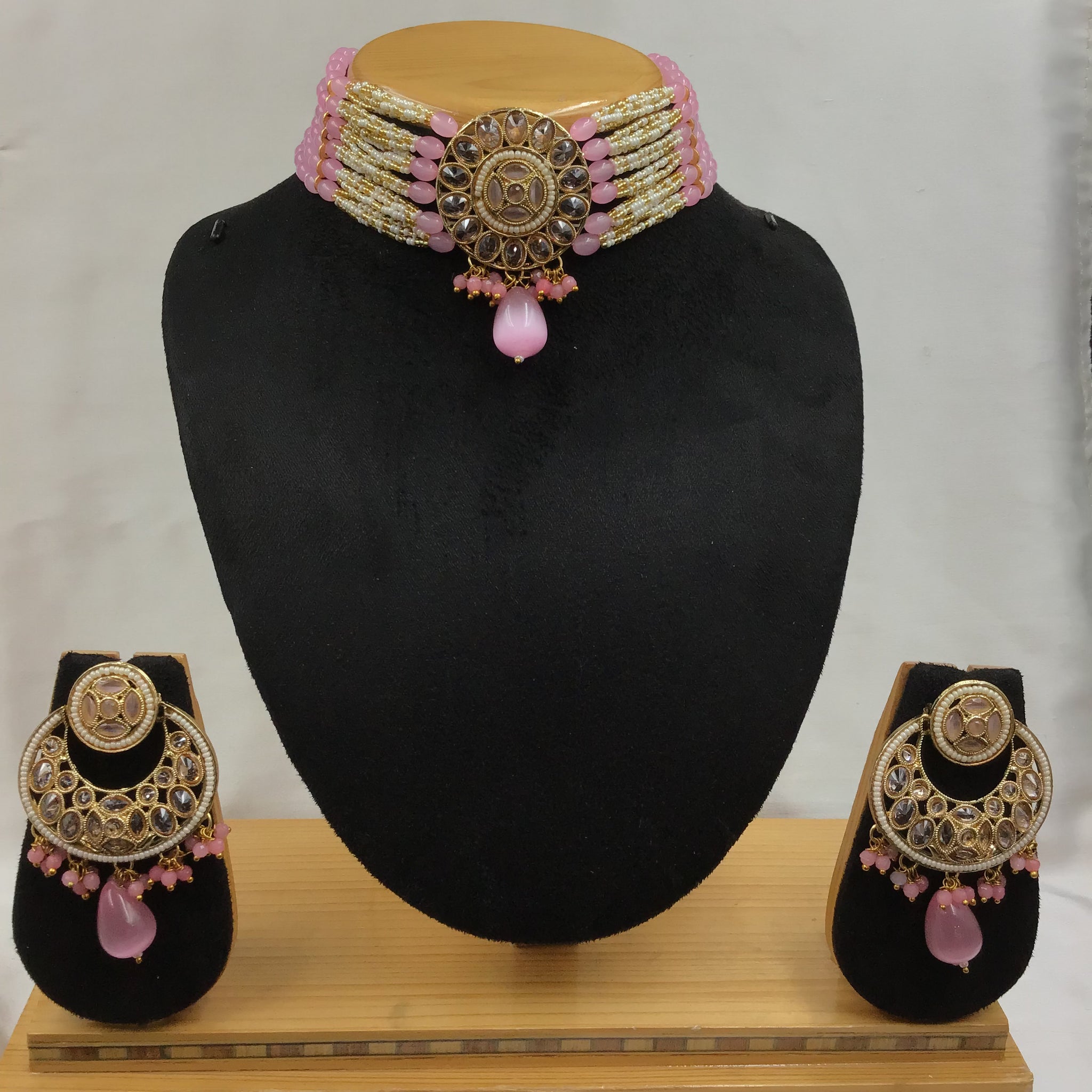 Pink Gold Look Necklace Set 18187-5369 - Dazzles Jewellery