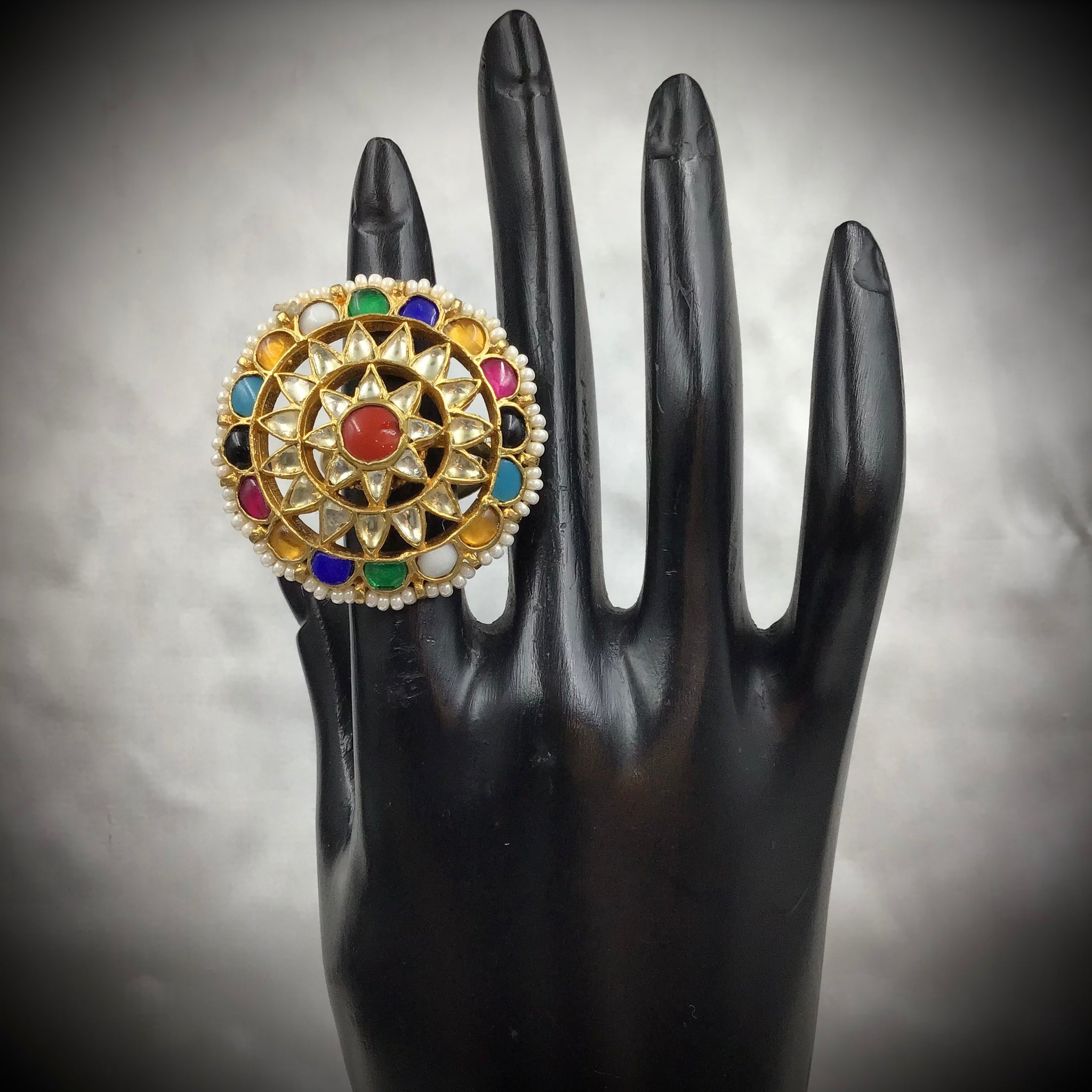 Kundan Adjustable Ring 4310-56 - Dazzles Jewellery