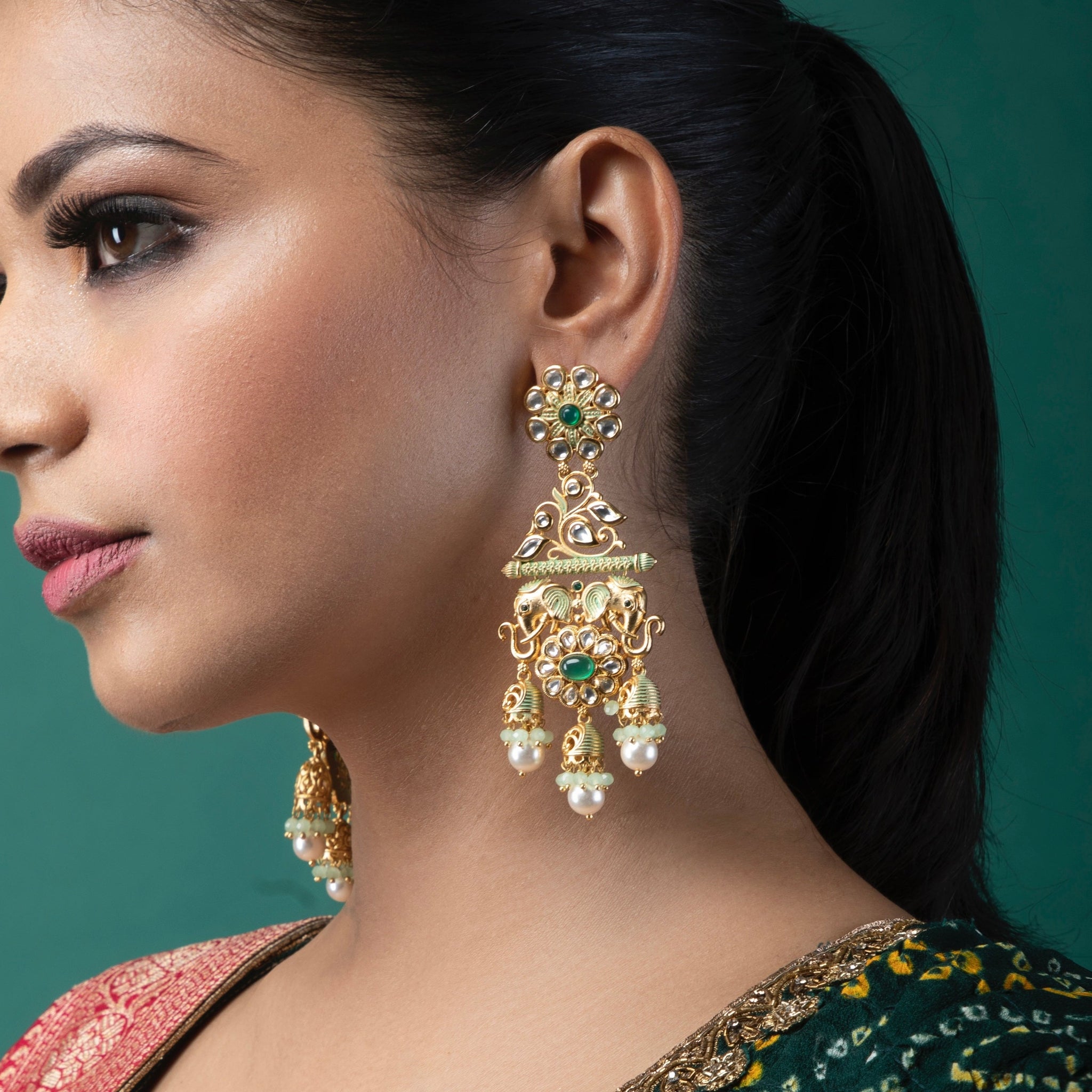 Mint Green Kundan Earring 9783-4878 - Dazzles Jewellery