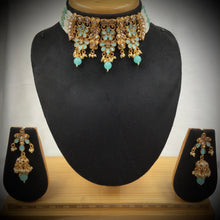 Mint Green Gold Look Necklace Set 17650-4832 - Dazzles Jewellery
