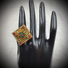 Antique Gold Finish Adjustable Ruby Green Ring 13397-0440 - Dazzles Jewellery