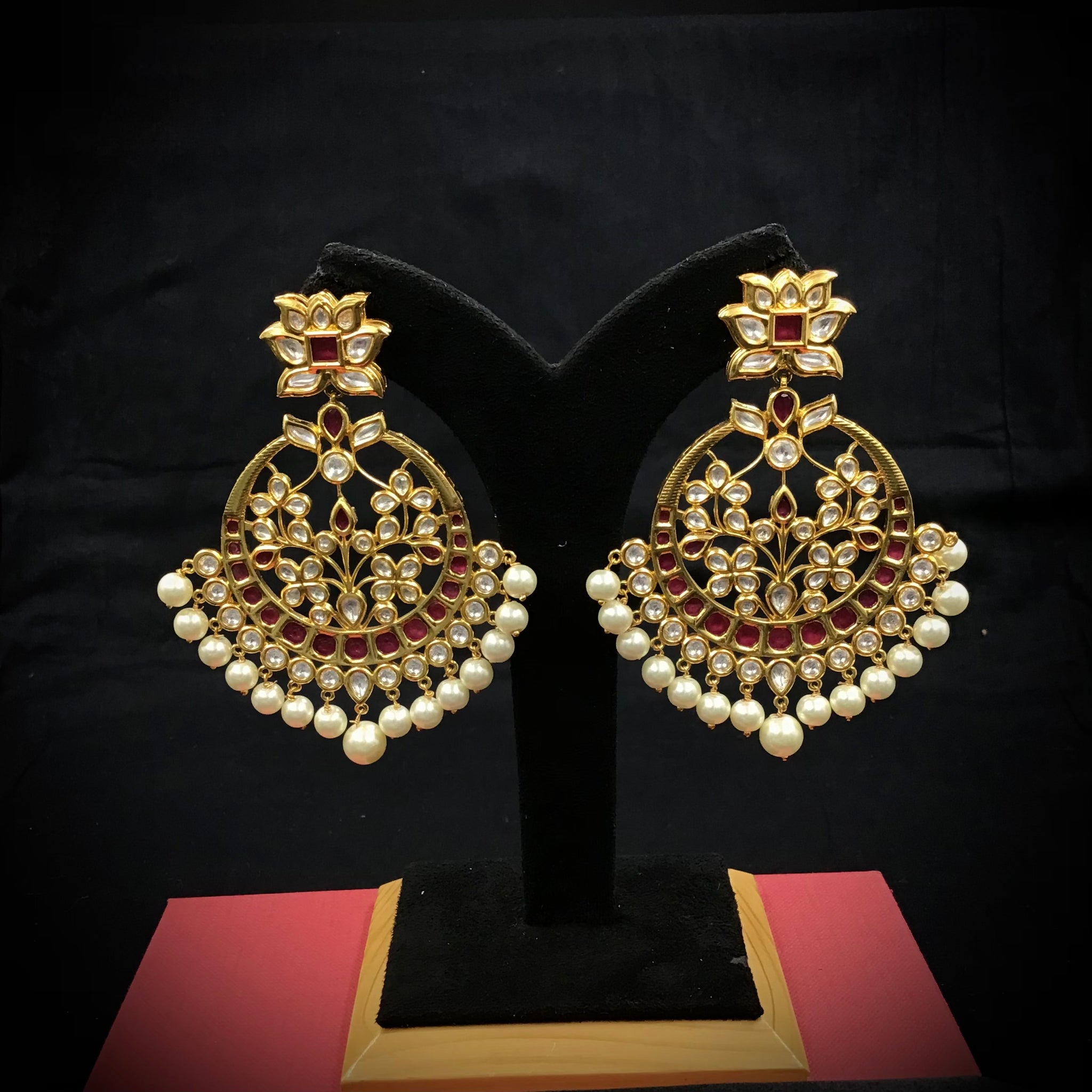 Ruby Kundan Pearl Chandbali 6404 - Dazzles Jewellery