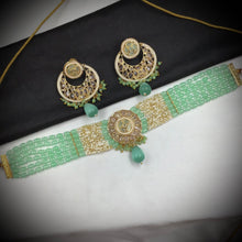 Mint Green Gold Look Necklace Set 18185-5367 - Dazzles Jewellery
