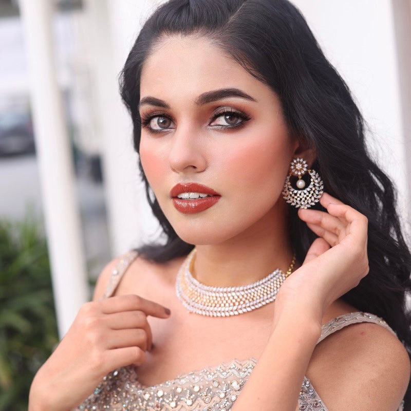 Gold Zircon/AD Choker Set - Dazzles Jewellery