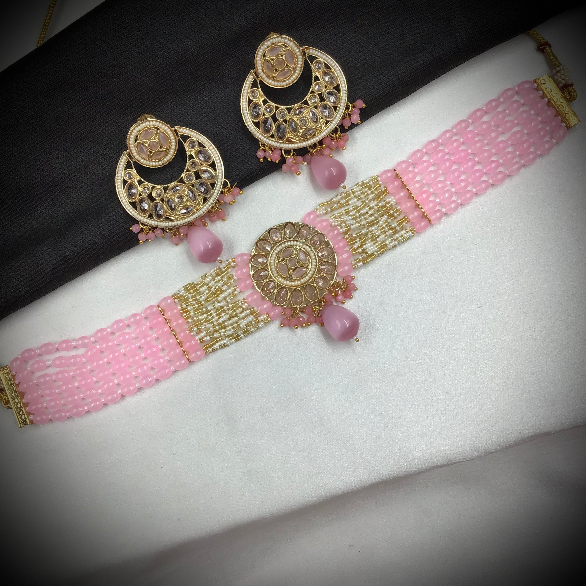 Pink Gold Look Necklace Set 18187-5369 - Dazzles Jewellery