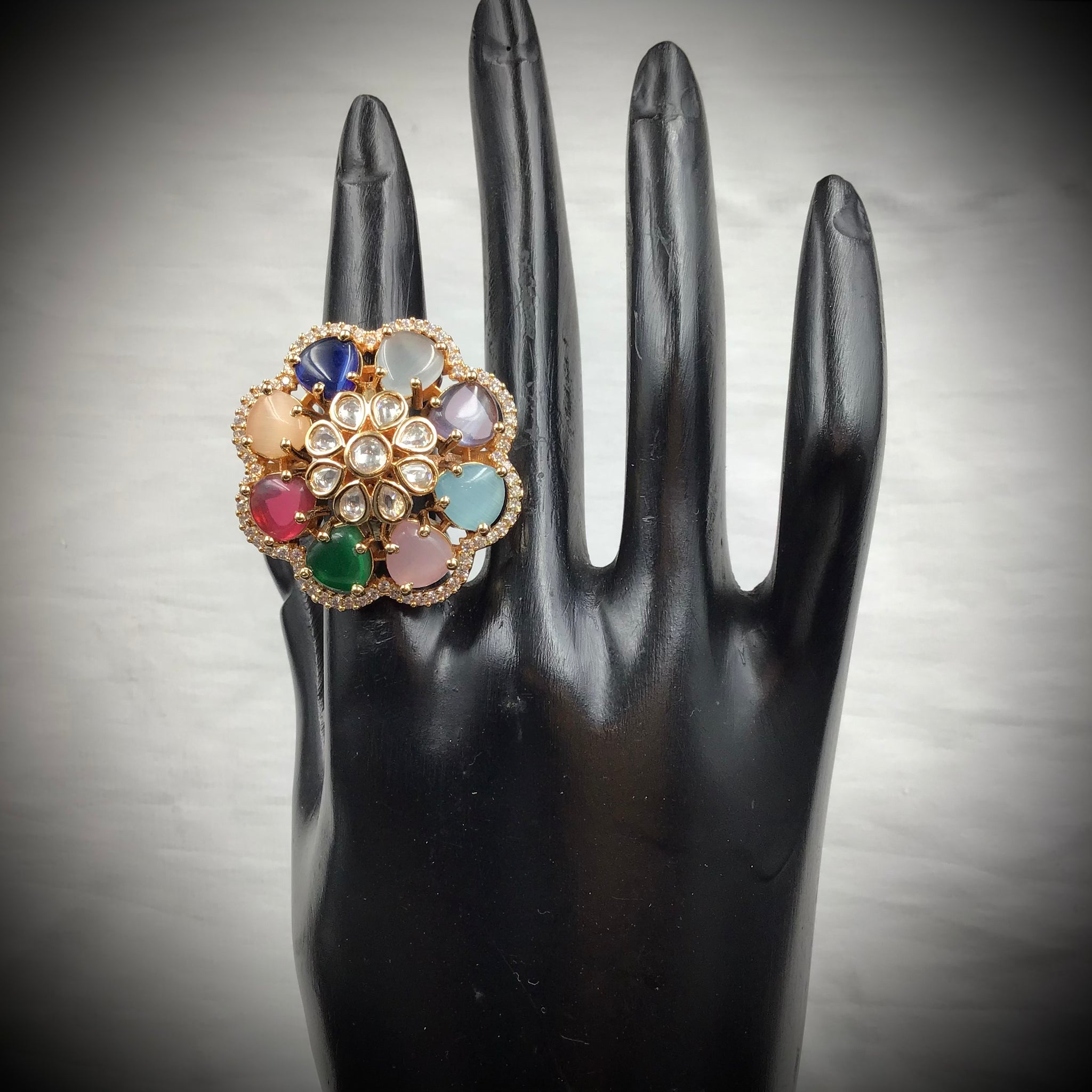 Multi Colored Kundan Cocktail Ring 8253-4 - Dazzles Jewellery