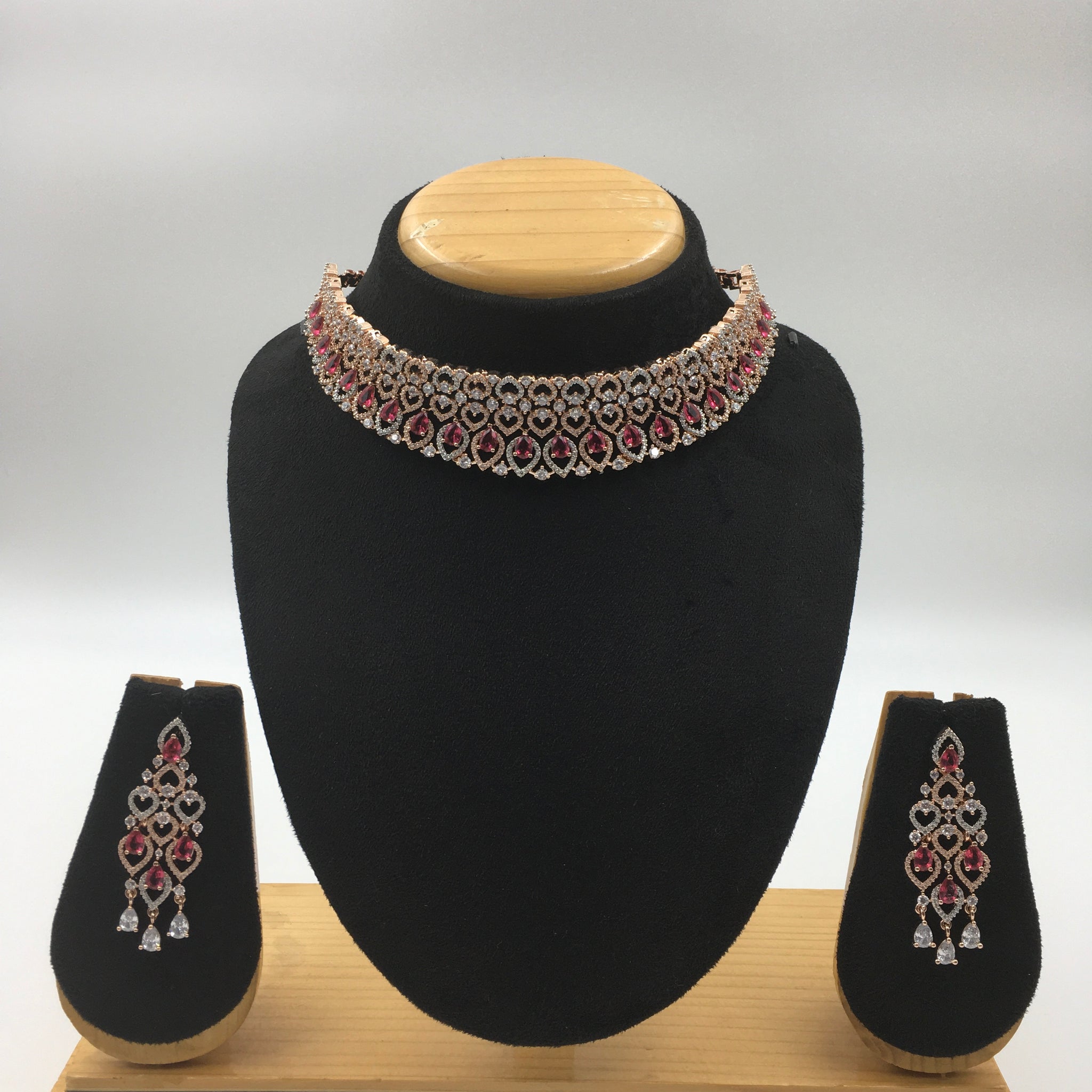 Ruby Zircon/AD Necklace Set - Dazzles Jewellery