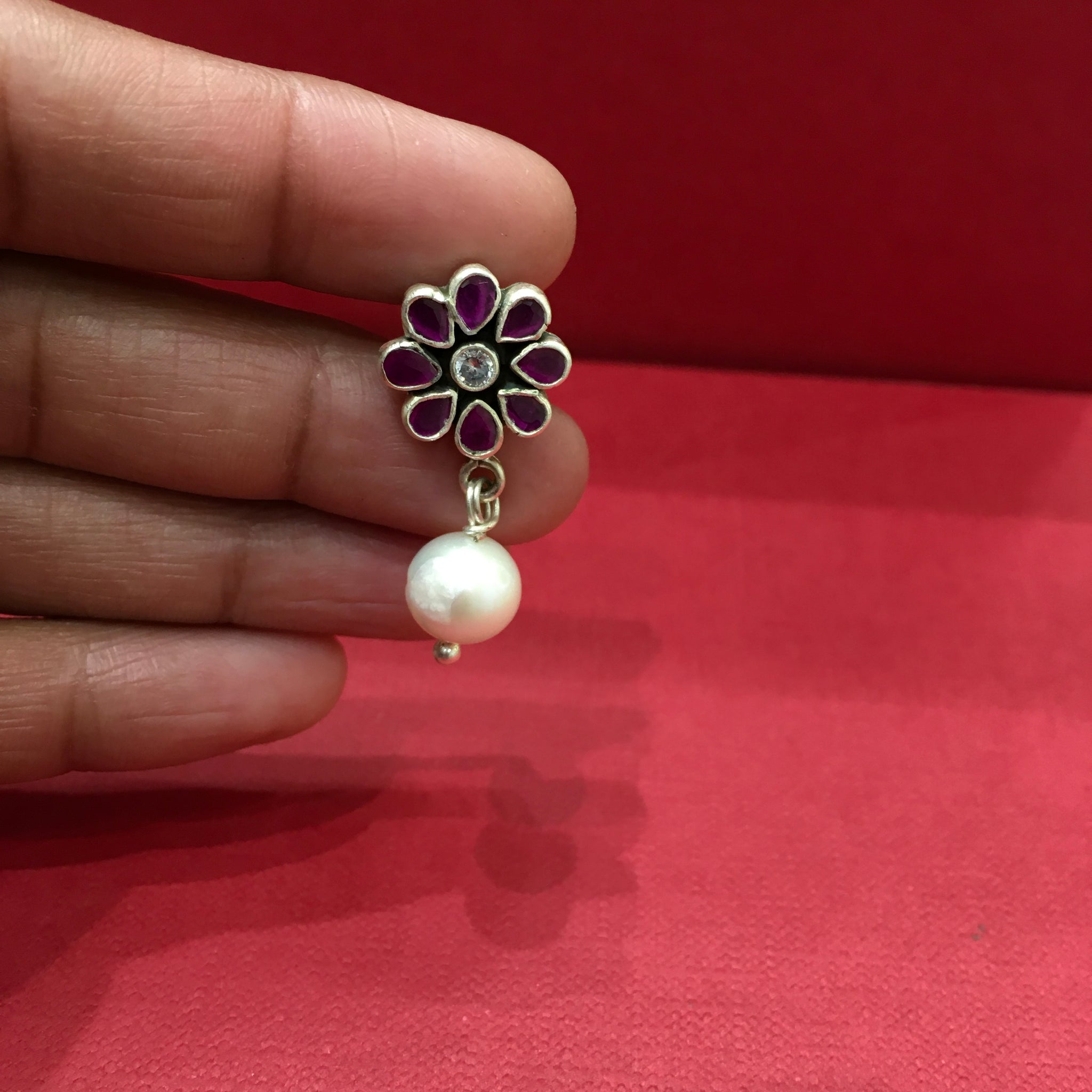 Ruby Silver Earring 11719 - Dazzles Jewellery