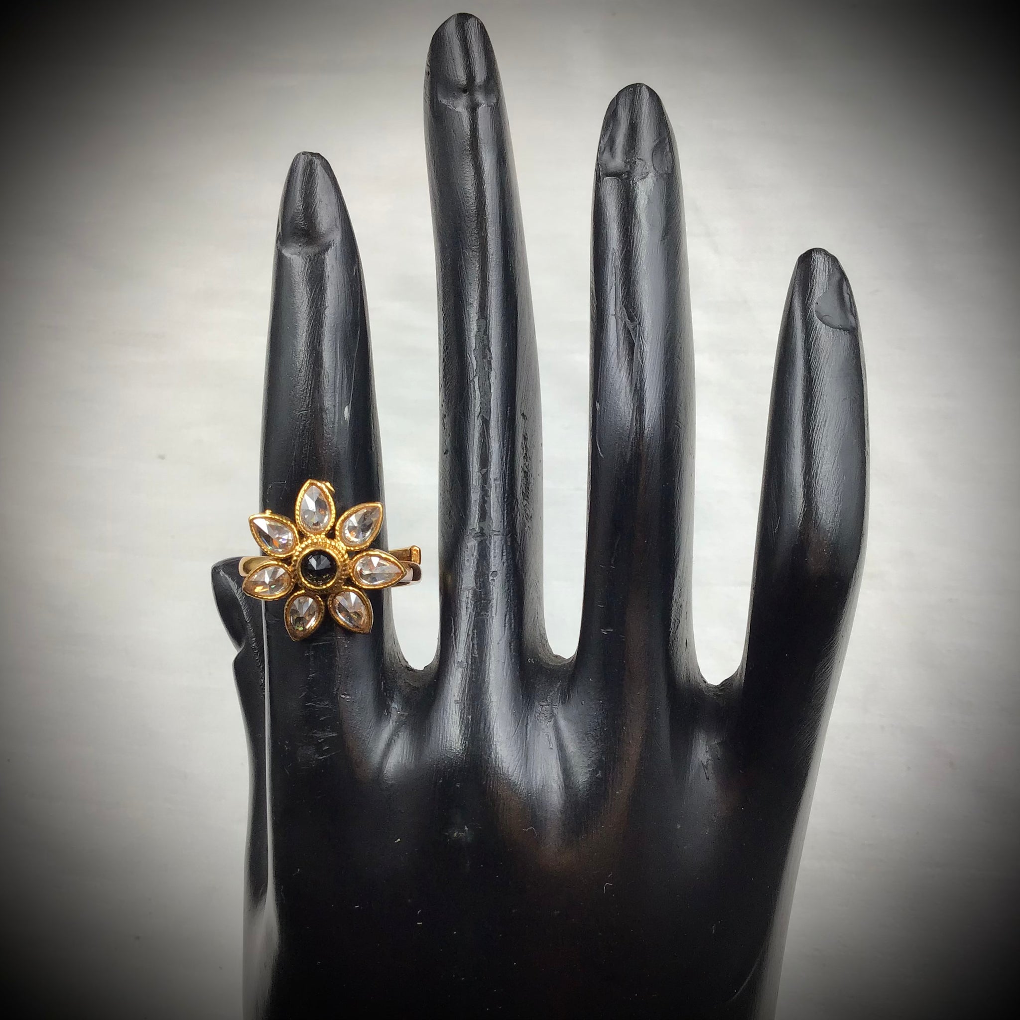 Polki Adjustable Black Ring   3189-7254 - Dazzles Jewellery