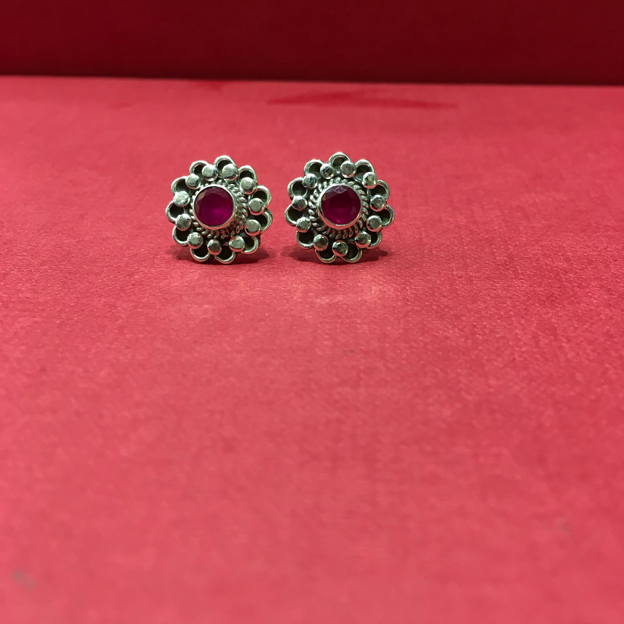 Ruby Silver Earring - Dazzles Jewellery