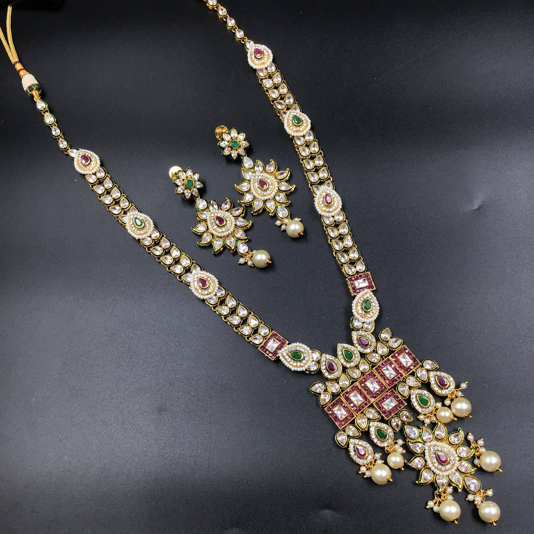 Long Neck Polki Necklace Set 7713-21 - Dazzles Jewellery