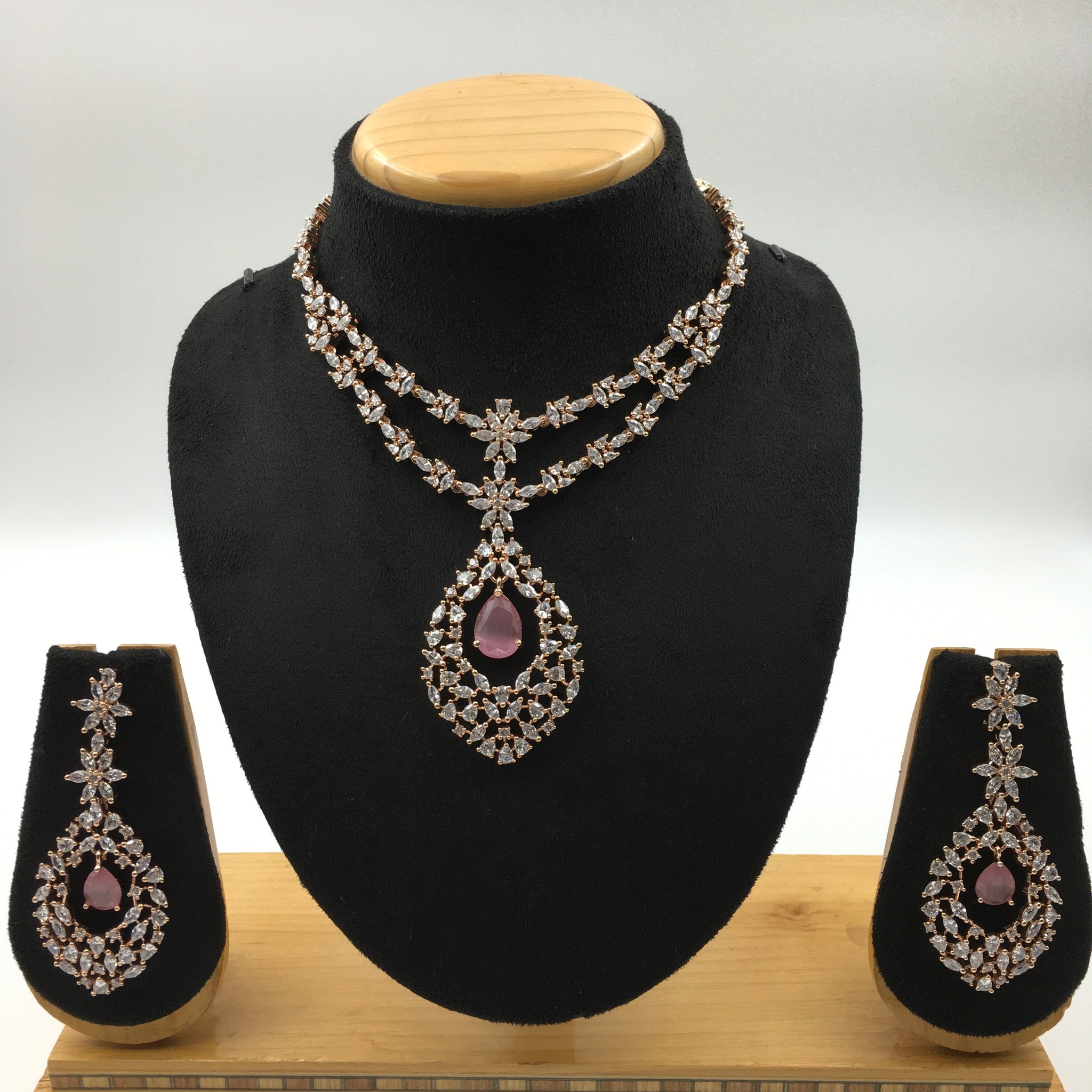 Round Neck Zircon/AD Necklace Set 4154-69 - Dazzles Jewellery