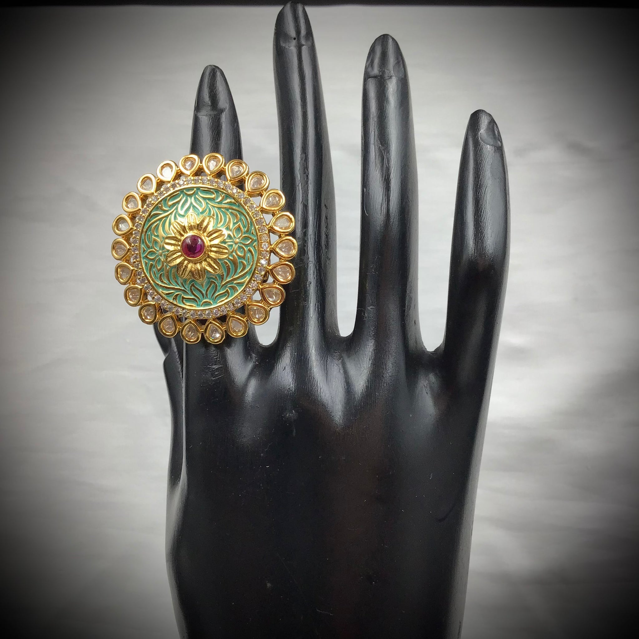 Kundan Adjustable Ring 8313-2201 - Dazzles Jewellery