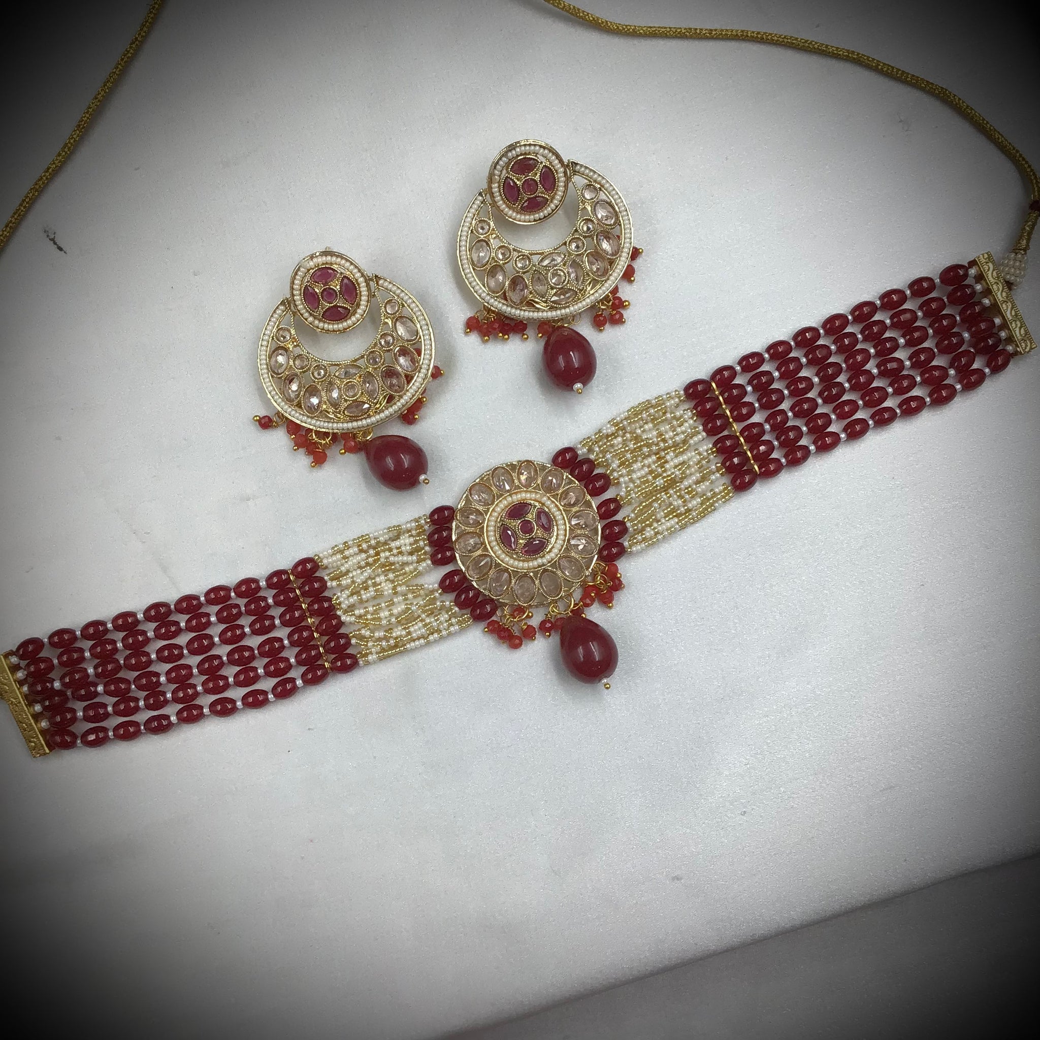 Ruby Gold Look Necklace Set 18186-5368 - Dazzles Jewellery