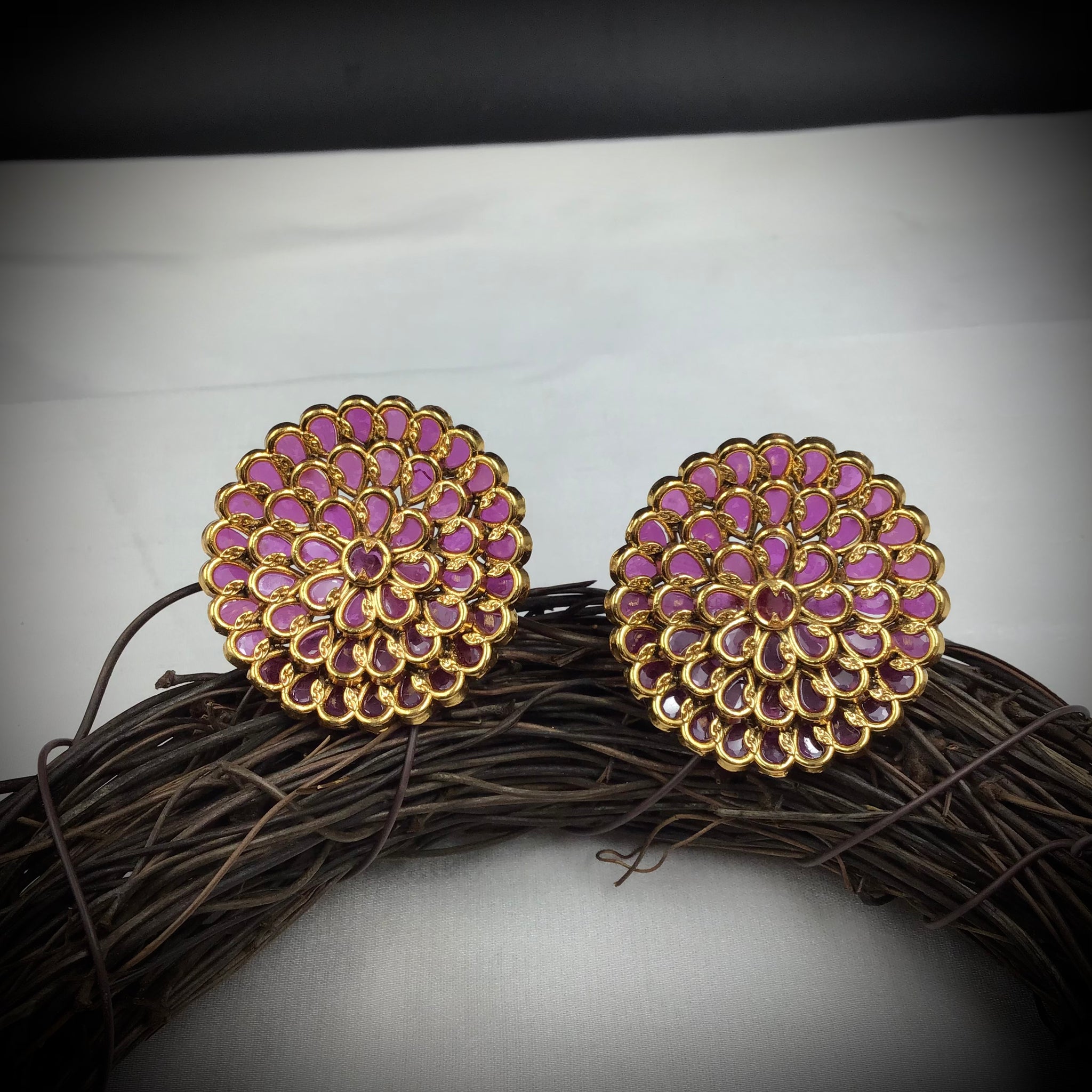 Round Big Gold Plated Tops Studs 18696-5878 - Dazzles Jewellery