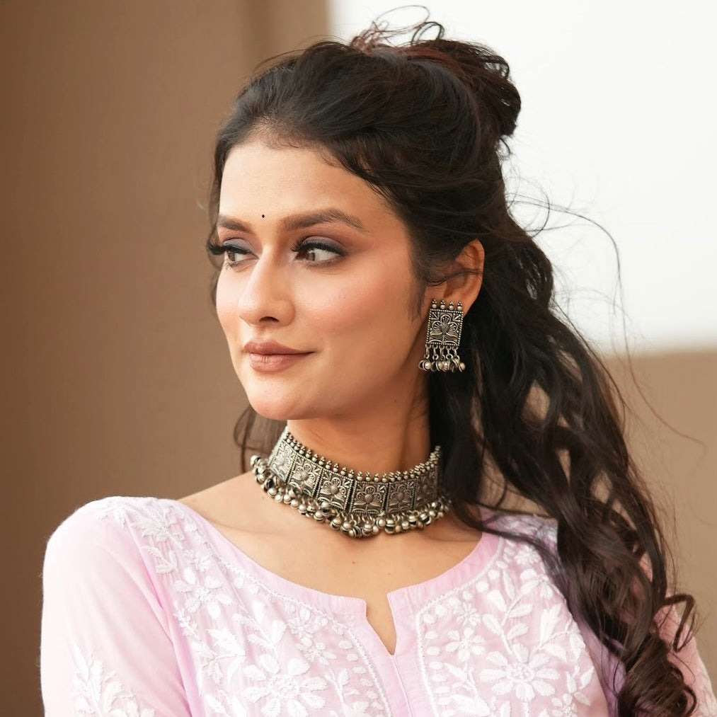 White Oxidized Necklace Set