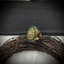 Antique Finish Adjustable Green Ring 11006-6855 - Dazzles Jewellery