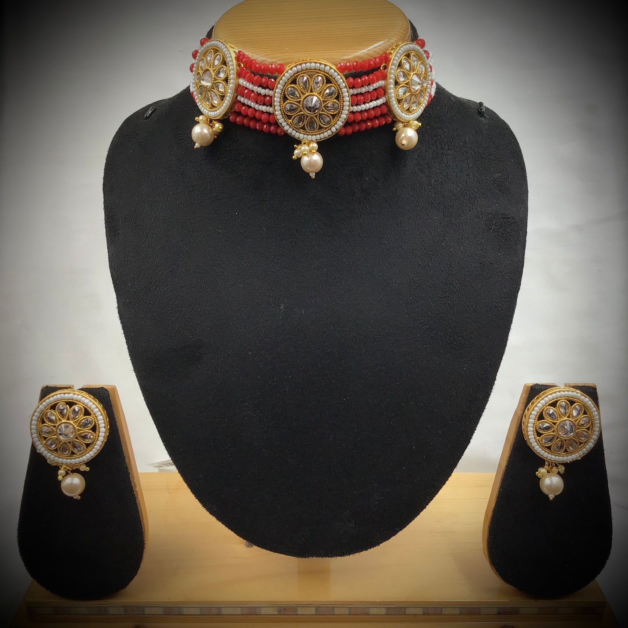 Red Gold Look Necklace Set    13292-0236 - Dazzles Jewellery
