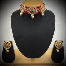 Red Gold Look Necklace Set    13292-0236 - Dazzles Jewellery