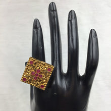 Antique Gold Finish Adjustable Ruby Ring 13397-0439 - Dazzles Jewellery