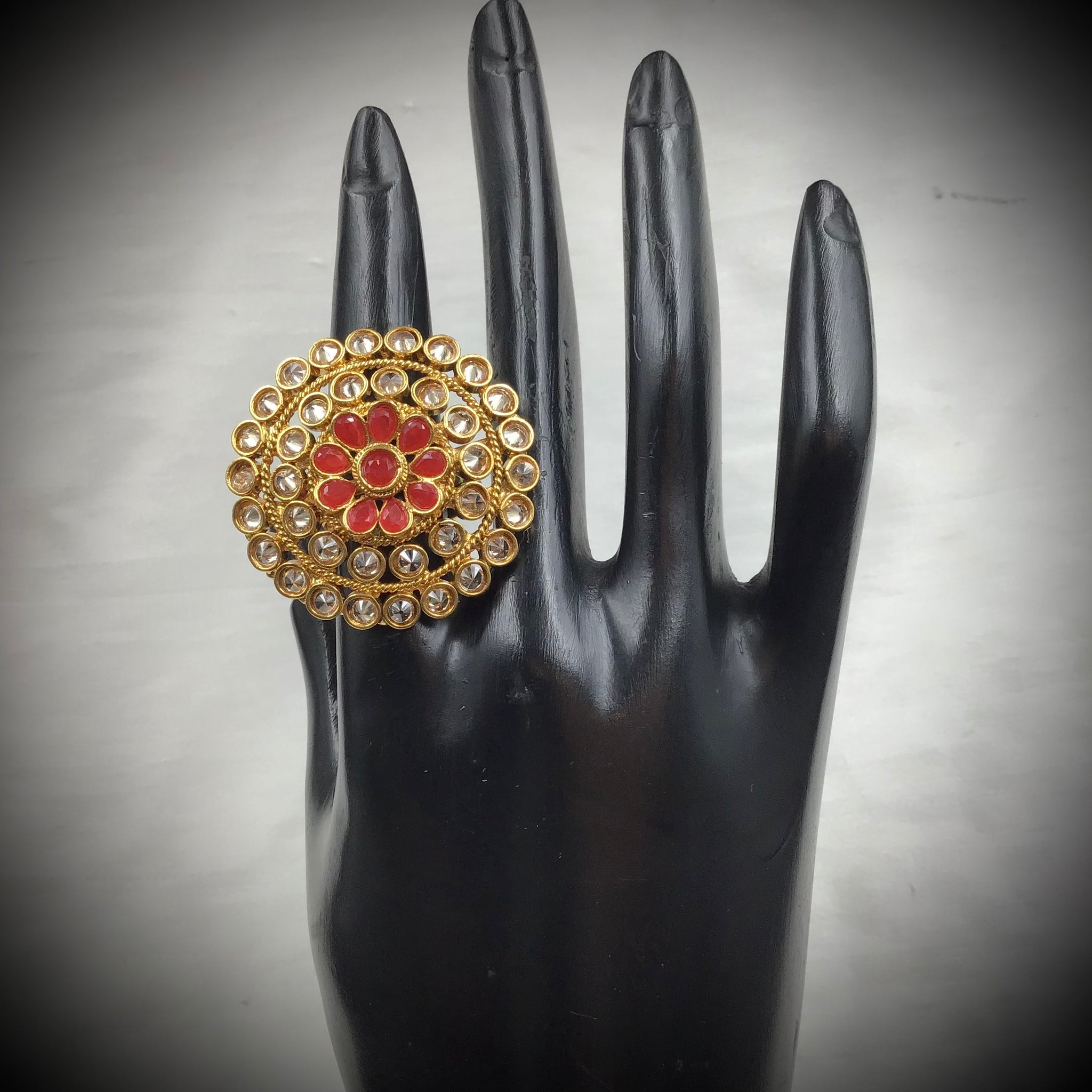 Polki Cocktail Adjustable Red Ring 3180-7245 - Dazzles Jewellery