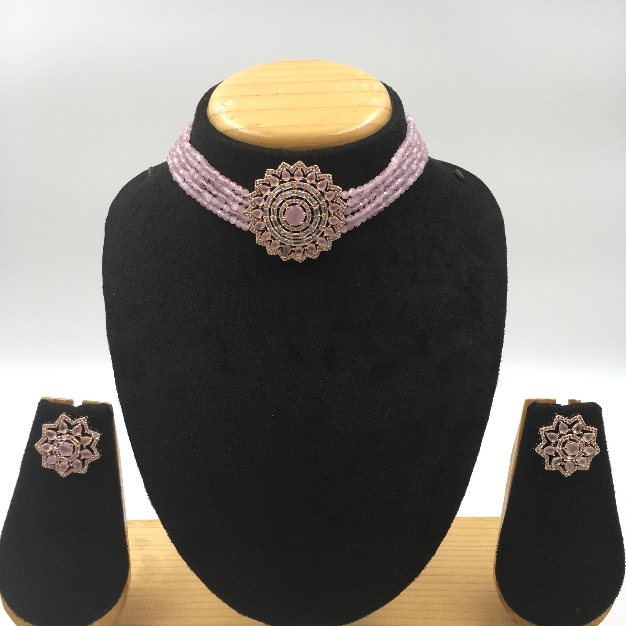 Choker Zircon/AD Necklace Set 7183-33 - Dazzles Jewellery