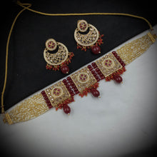 Ruby Gold Look Necklace Set 18183-5365 - Dazzles Jewellery