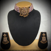 Pink Gold Look Necklace Set 17662-4844 - Dazzles Jewellery