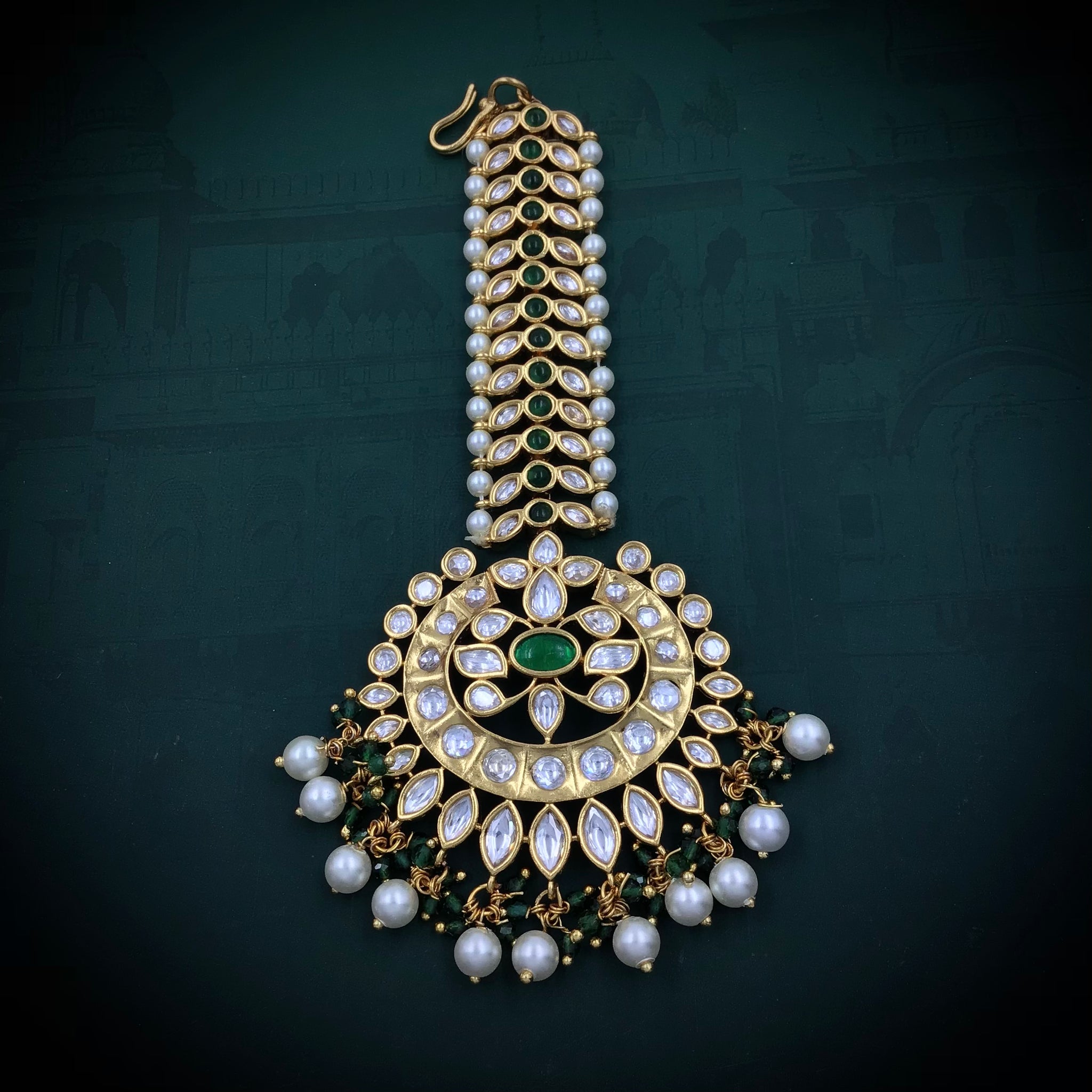 Bridal Green Kundan Maang Tikka 16301-3448 - Dazzles Jewellery