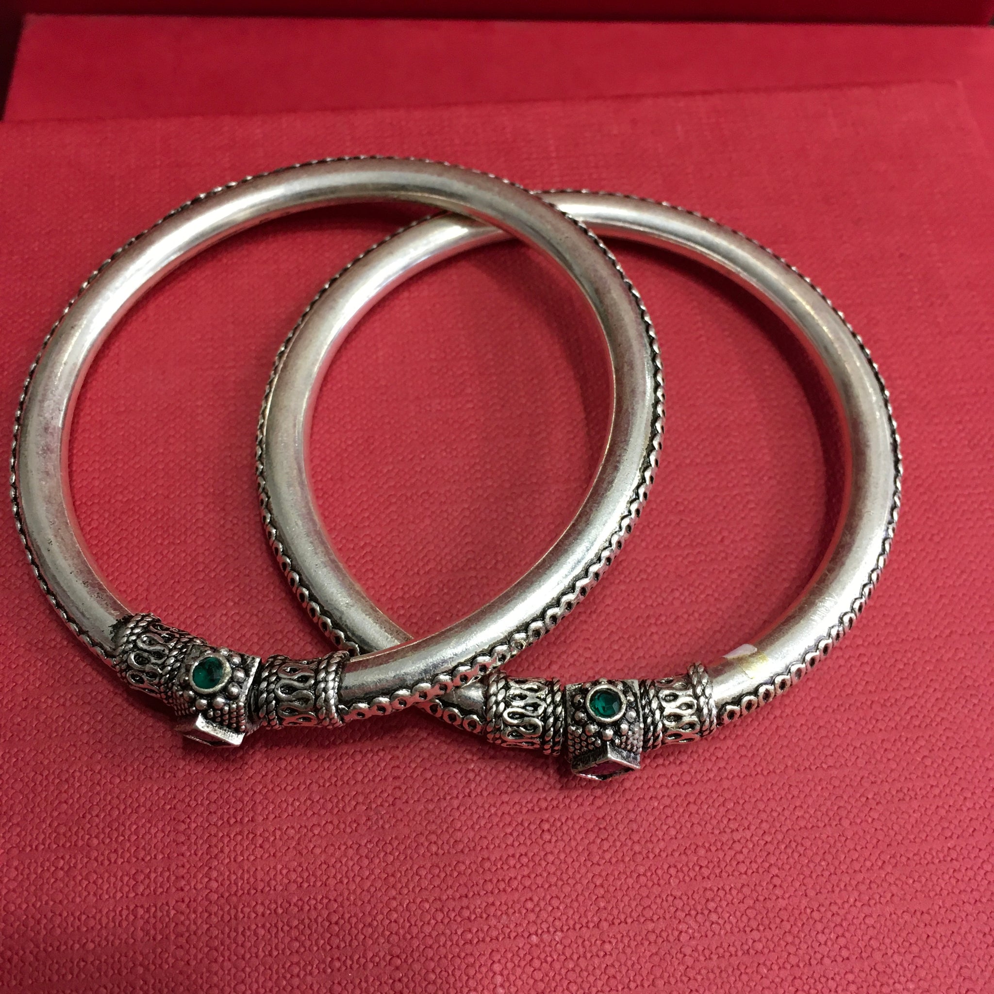 Ruby Green Silver Bangles - Dazzles Jewellery