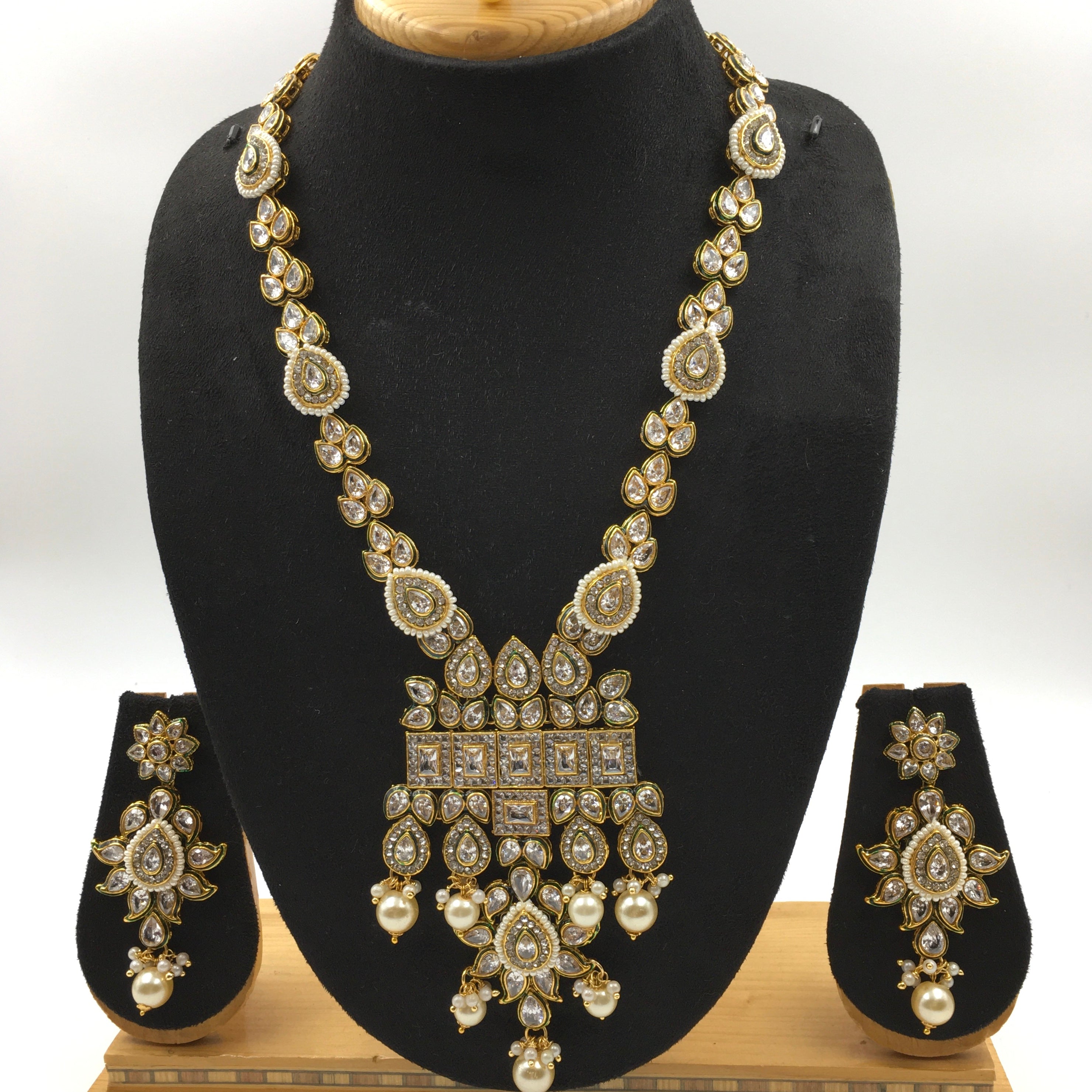 Long Neck Polki Necklace Set 771321 Dazzles Fashion and Costume
