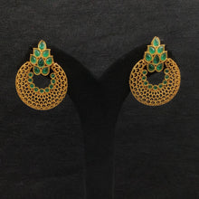 Green Color Gold Plated Chandbali Earring 7741-1434 - Dazzles Jewellery