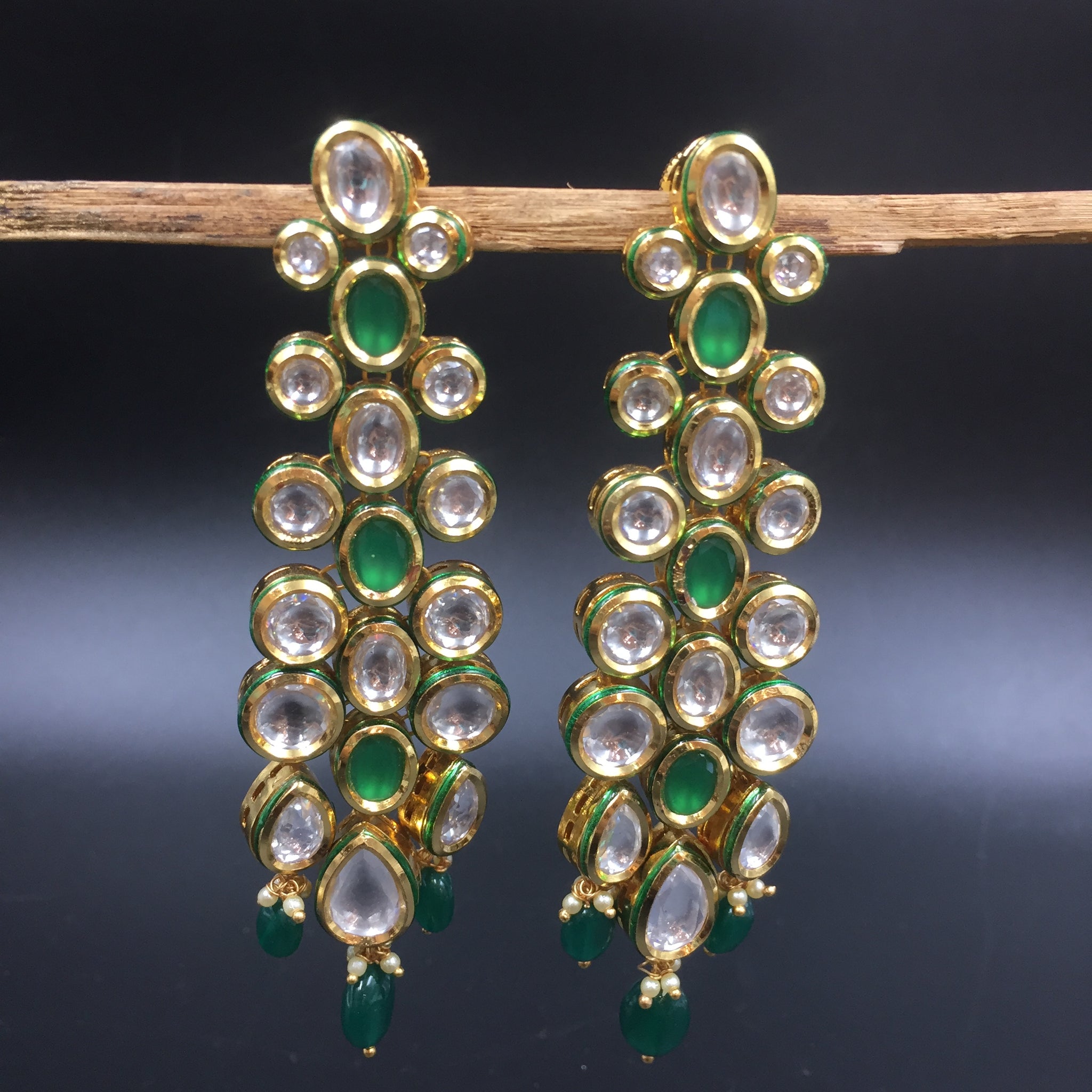 Stylish Long Kundan Earring Danglers 12965-9607 - Dazzles Jewellery
