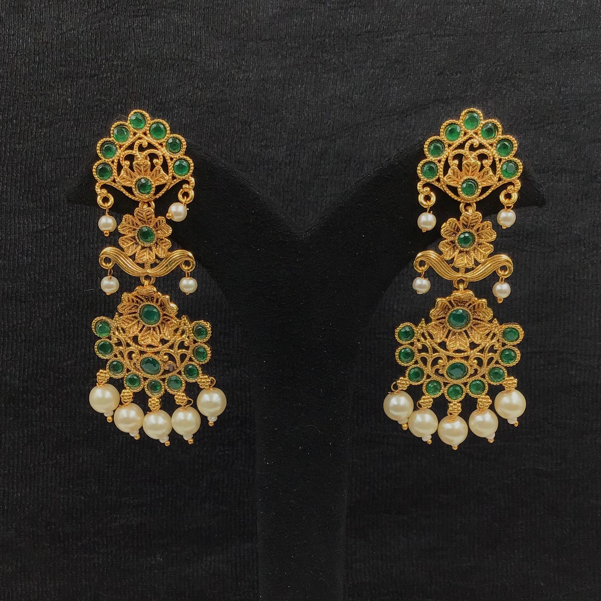 Green Color Antique Gold Plated Earring 7735-1422 - Dazzles Jewellery