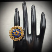Polki Cocktail Adjustable Blue Ring 3187-7252 - Dazzles Jewellery