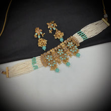 Mint Green Gold Look Necklace Set 17650-4832 - Dazzles Jewellery