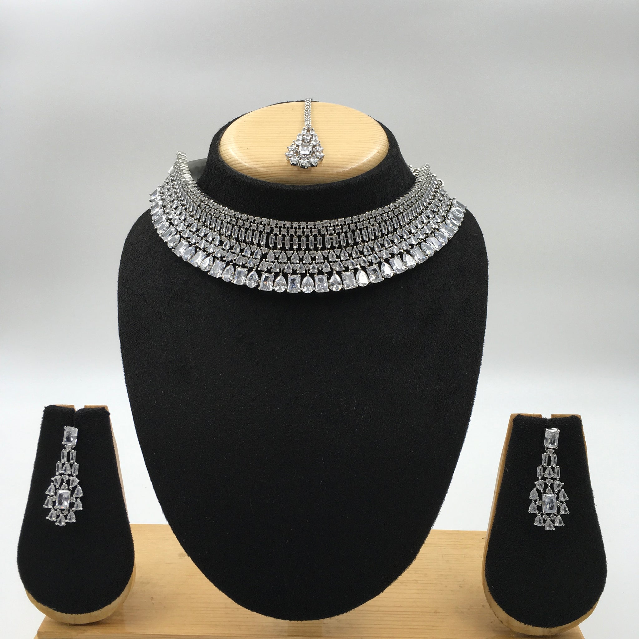 Silver Zircon/AD Necklace Set - Dazzles Jewellery