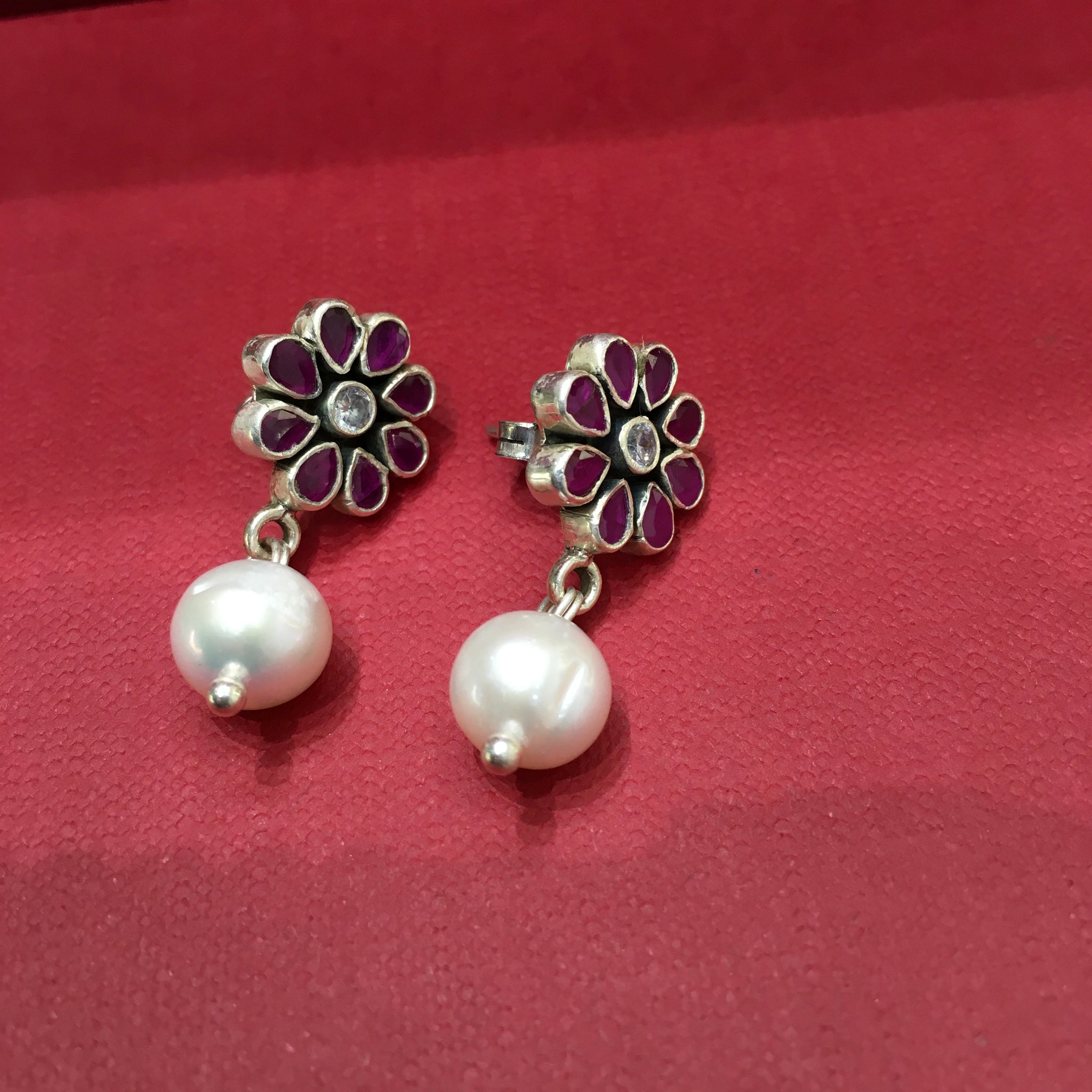 Ruby Silver Earring 11719 - Dazzles Jewellery