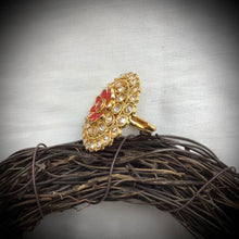 Polki Cocktail Adjustable Red Ring 3180-7245 - Dazzles Jewellery