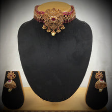 Ruby Gold Look Necklace Set 17676-4858 - Dazzles Jewellery
