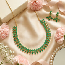 Elegant Jadau Round Neck Necklace Set With Green Stones