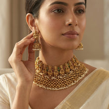 Antique Gold Plated Choker Temple Necklace Set 9973-28
