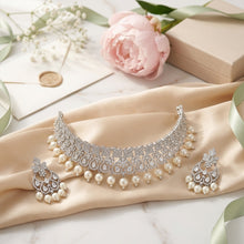 Stylish Silver Finish Zircon/AD Choker Set 16620-3767